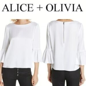 Alice + Olivia White Bell-Sleeve Blouse